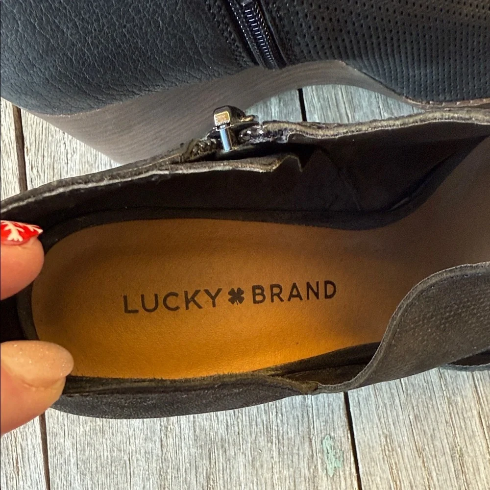 Lucky Brand Ladies 10M Black Jedrek Open Toe Wedge Ankle Bootie